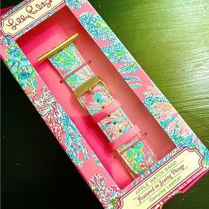 Brand New in box Lilly Pulitzer Genuine Leather Apple Watch Band Gold Buckle